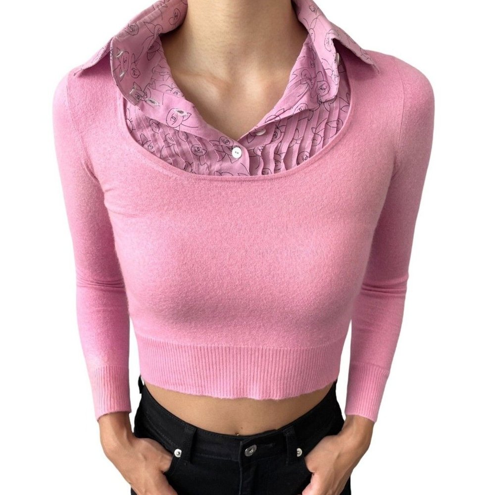 The Most Adorable, Unique Chanel Pink Cashmere and Silk 03A Sweater - Size 34